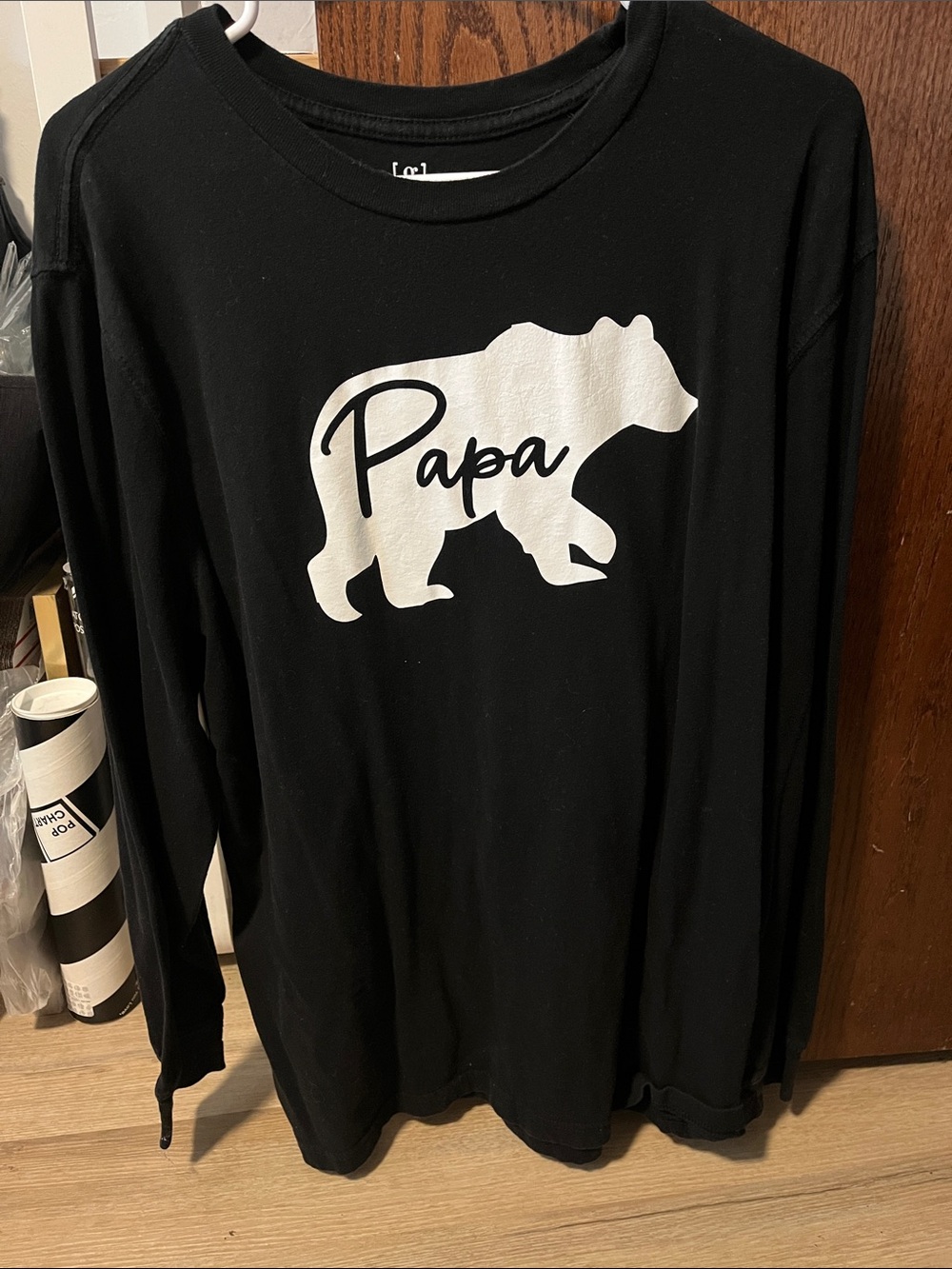 George Black Long-Sleeve Tee with White 'Papa' Bear Graphic